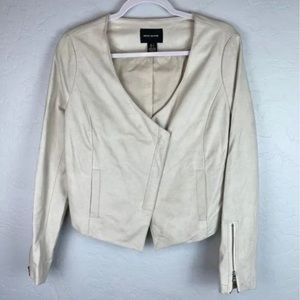 DKNY Cross Front Asymmetrical Faux Leather Jacket Cream Beige Tan Women's medium